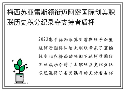 梅西苏亚雷斯领衔迈阿密国际创美职联历史积分纪录夺支持者盾杯